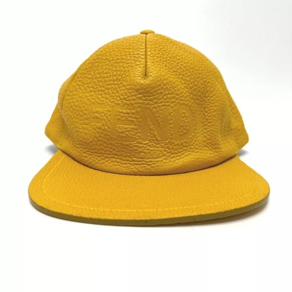 FENDI FXQ768 logo cap Leather yellow